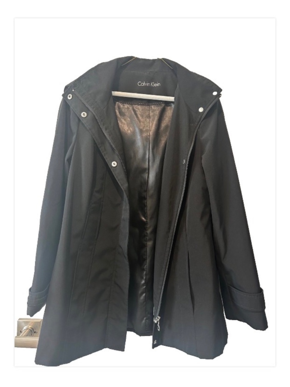 Calvin Klein Women’s SZ M Black Hooded Rain Coat Full Zip/Snap Closure